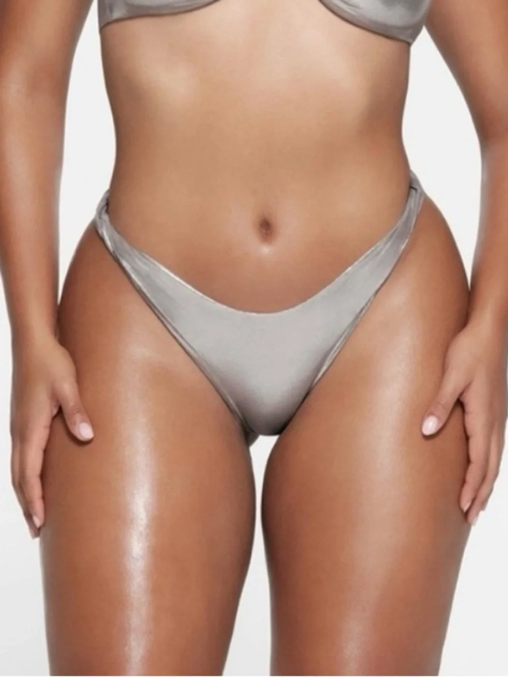 Skims Liquid Shine Bikini Bottoms in Smoke